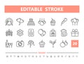 Party 20 line icons. Vector illustration in line style. Editable Stroke, 64x64, 256x256, Pixel Perfect.