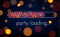 Party loading poster with colorful progress indicator.