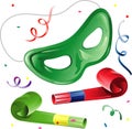 Party mask and blowers Royalty Free Stock Photo