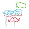 party mask mustache speech bubble neon on stick