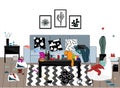 When the party is over. Messy room vector illustration