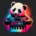 Party panda playing on music keyboard. Generative AI