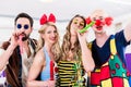 Party people celebrating carnival or new years eve Royalty Free Stock Photo