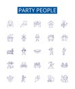 Party people line icons signs set. Design collection of Festive, revelers, merrymakers, attendants, celebrants, guests