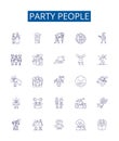 Party people line icons signs set. Design collection of Festive, revelers, merrymakers, attendants, celebrants, guests Royalty Free Stock Photo