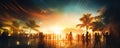party people on tropical beach landscape AI generated Royalty Free Stock Photo