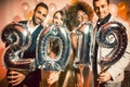 Party people women and men celebrating new years eve 2019 Royalty Free Stock Photo