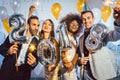 Party people women and men celebrating new years eve 2018 Royalty Free Stock Photo