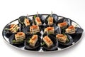 Party platter of bite size appetisers. Appetizer canape. Catering Royalty Free Stock Photo