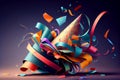 Party popper with confetti and ribbons. Generative AI Royalty Free Stock Photo