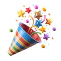 Party Popper Exploding With Colorful Stars and Confetti isolated on a transparent background Royalty Free Stock Photo