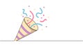 Party popper one continuous line drawing. Confetti icon object congratulate and celebrate elements.Vector party poppers Exploding Royalty Free Stock Photo