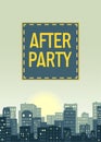 After party poster card , cityscape street view panorama with ferris wheel and lights windows wallpaper background , vertical blue Royalty Free Stock Photo