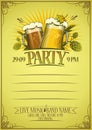 Party poster menu, invitation of flyer design template with glasses of beer