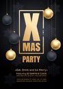 Party poster Merry Christmas holiday club invitation gold ornament decoration