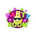 Party room logo template design, bright colorful emblem for childish playground, childrens zone, game and fun area