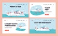 Party at Sea Landing Page Template Set. Young People Relax on Luxury Yacht at Ocean. Happy Characters Rest on Ship