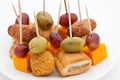 Party snacks. Mini sausage rolls and cheese Royalty Free Stock Photo