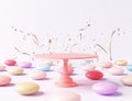 Party Table time tea confetti festival happy celebrate success birthday colorful candy flavour chewy fruits. platform pink ribbon Royalty Free Stock Photo