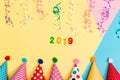 2019 party theme with with hats and streamers