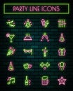 Party thin neon glowing line icons set.vector illustration