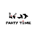 Party time icon and calligraphy. Dancing feet. Vector Illustration.