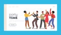 Party Time Landing Page Template. Friends Party with Drinks, Friendship Concept. Group of Cheerful Happy People Rejoice Royalty Free Stock Photo