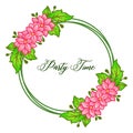 Party time lettering, with style unique pink flower frame. Vector Royalty Free Stock Photo