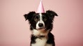 Party time pooch adorable dog celebrating birthday with confetti on pastel background Royalty Free Stock Photo