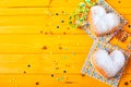 Party time with romantic heart shaped donuts Royalty Free Stock Photo