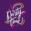 Party Time summer phrase. Hand drawn vector lettering quote. Isolated on violet background.