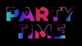 Party time text. Party in 80s style. Party text with sound waves effect. Glowing neon lights. Retrowave and synthwave style. For