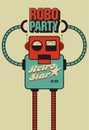 Party vintage poster with retro robot. Vector illustration.
