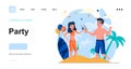 Party web concept. Couple having fun at beach party, celebrating holiday together, drinks at event. Template of people scenes. Royalty Free Stock Photo