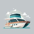 Party yacht. Marine luxury ship sailing vector illustration