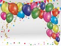 Party Background with colorflul balloons, confetti, garlands and space for text Royalty Free Stock Photo