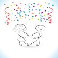 Partying confetti cartoon people card vector banner