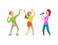 Partying People Having Fun Lady with Microphone Royalty Free Stock Photo