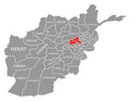 Parwan red highlighted in map of Afghanistan Royalty Free Stock Photo