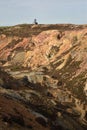 Parys Mountain Geological landscape with modern winding wheel Amlwch Anglesey Wales