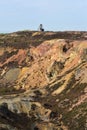 Parys Mountain Geological landscape with modern winding wheel Amlwch Anglesey Wales