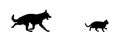 Dog chases cat vector silhouette illustration isolated on white background Royalty Free Stock Photo