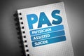 PAS - physician-assisted suicide acronym on notepad, medical concept background