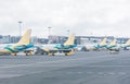 Pasay, Metro Manila, Philippines - A fleet of Cebu Pacific airplanes, mostly Airbus A320s, at NAIA Terminal 3 Royalty Free Stock Photo