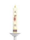 Paschal candle for Easter vigil of Holy Week above Silvered candlestick