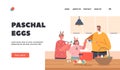 Paschal Eggs Landing Page Template. Happy Family Prepare for Easter Spring Holiday Celebration. Father, Daughter and Son Royalty Free Stock Photo