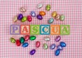 Pascua word in wooden block letters Royalty Free Stock Photo