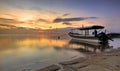 Passenger boat during amazing sunset in Bali Beach, Indonesia Royalty Free Stock Photo