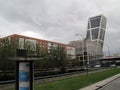 Paseo de la Castellana in cloudy day La Puerta de Europa Madrid Spain Europe