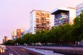 Paseo de la Castellana in dusk time Royalty Free Stock Photo